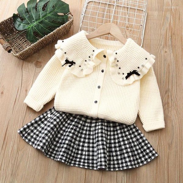 Ensembles de vêtements filles vêtements en laine printemps automne 1 2 3 4 5 6 ans enfants pull manteau jupes 2 pièces costume de fête pour bébé tenues enfants