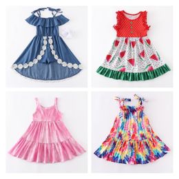 Kledingsets Girlypax Babymeisjes Zomerkleding Watermeloen Melk Zijvelloze jurk Knie Lengte Bloemluipaard Tie Dye Kids ClothingColoth 277F