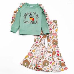 Ensembles de vêtements Girlymax automne automne Thanksgiving enfant en bas âge bébé filles enfants vêtements Gobble dinde imprimer tenue volants pantalon ensemble