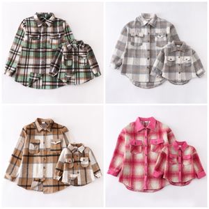 Conjuntos de ropa Girlymax Otoño Invierno Manga larga Bebés Niñas Mamá Me Franela Chaqueta a cuadros Ropa Shacket Niños Top Boutique Ropa para niños 230203