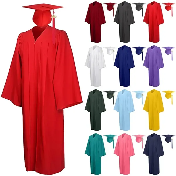 Conjuntos de ropa Graduación 2024 Gorra Alta Unisex Túnicas Sombrero Formal Estudiante Colgante Licenciatura Ropa Dropship Tasse Universidad Vestido Escuela Conjunto