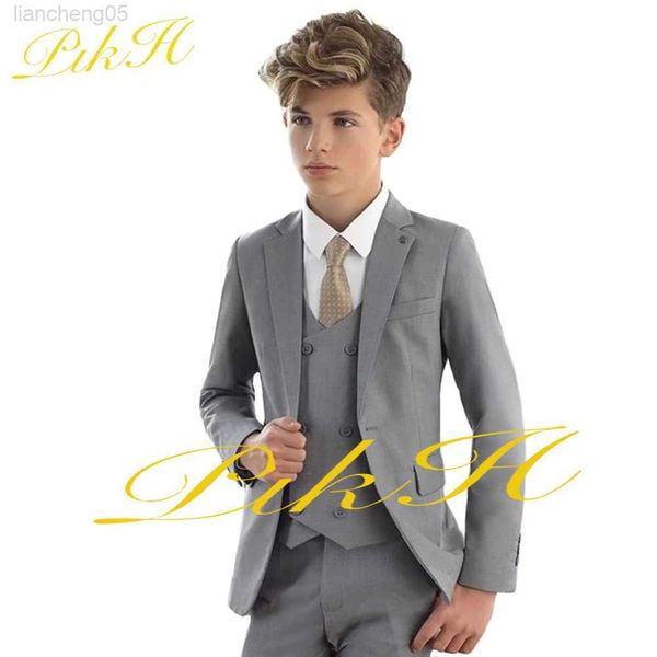 Conjuntos de ropa Traje gris para niños Chaqueta de fiesta formal Pantalones Chaleco Tres piezas 3-16 años Esmoquin de boda Niños Blazer Conjunto infantil W0224