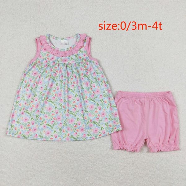 Ensembles de vêtements GSSO0825 Vêtements de gros pour les enfants Floral Pink Lace Sans manches shorts Summer Baby Boutique