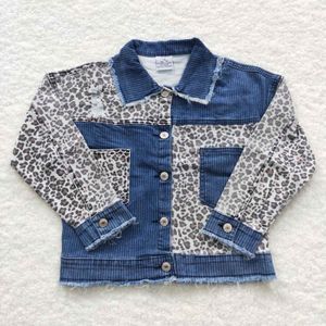 Kledingsets GT0203 Babymeisjes Luipaardpaneel Lange mouw Denim Top Kids Summer Boutique Jacket 230815