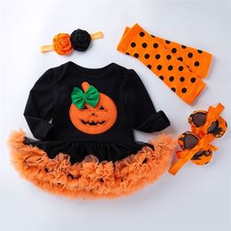 Kledingsets Halloween Baby Girl For Kids Romper Cotton Long Sleeve Toddler Pumpkin Jumpsuit Tutu Dress Costumes Party 220915