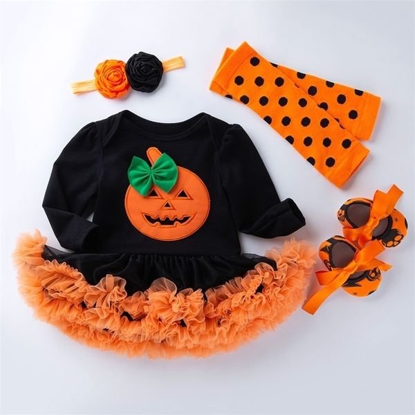 Ensembles de vêtements Halloween bébé fille pour enfants barboteuse coton à manches longues enfant en bas âge citrouille combinaison Tutu robe Costumes fête 220915