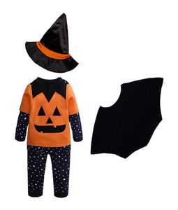 Ensembles de vêtements Halloween bébé assistant cosplay à manches longues citrouille haut étoile pantalon cape chapeau 4 pièces enfants coton costume pour garçons filles 2247956051