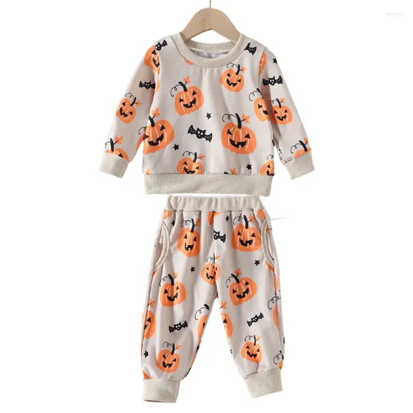 Ensembles de vêtements Halloween Ensemble pour enfants Spring and Automne Men's Women's Pumpkin Imprimé Pantalon à manches longues