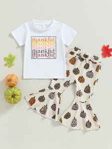 Ensembles de vêtements Costume d'Halloween pour bébé fille à imprimé de citrouille pantalon et bande de bande avec design de fleur de lettre