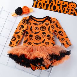 Kledingsets Halloween-meisjeskostuum Volledige print Lange mouwen Jumpsuit Korte rok Tweedelige set 024M 230919