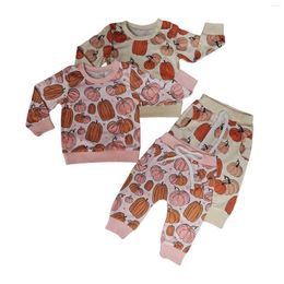 Kledingsets Halloween Toddler Girls Boys Long Sleeve Pumpkin Print Top en Pant Suit Baby Girl ontvangt dekensetkleding voor een band