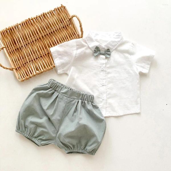 Vêtements sets beaux bodys de bébé Bodys Cotton Coton Short Shirt avec shorts Bowtie Set Summer Pantal