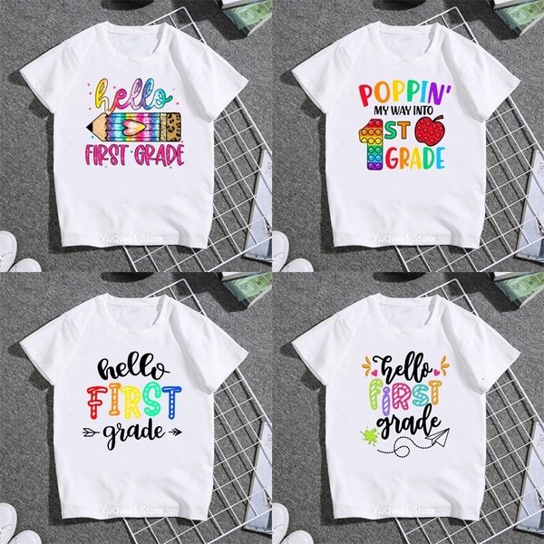 Ensembles de vêtements Hello First Grade T Shirt Enfants Funny Day Back To Shool Tshirts Unisex Summer Top Lovely Gift Teen's Tees White 230630