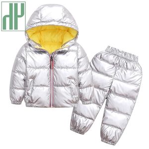 Kledingsets HH 2pcs Set Fashion Children Winter Jacket voor meisjes Hooded Warm glanzende kleding jongens kinderen