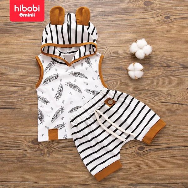 Ensembles de vêtements Hibobi 2 pièces Baby Boby Feather Hotted Sans manches T-shirts à rayures Suit de garçon décontracté pendant 0-12 mois