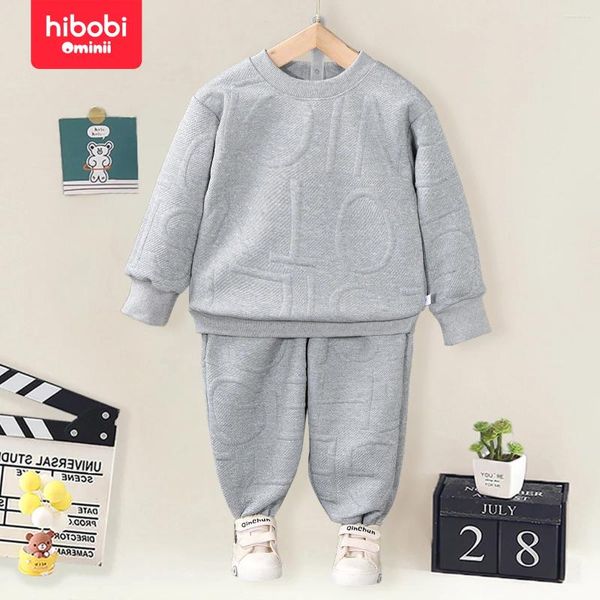 Ensembles de vêtements Hibobi 2 pièces pour tout-petit garçon rond Pullover Sports décontractés Ensemble de texturation de couleur une couleur imprimée à manches longues