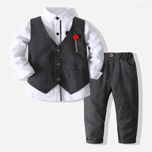 Ensembles de vêtements de haute qualité pour garçons, costumes pour enfants, vêtements pour hommes, costume 3 pièces, chemise à manches longues pour enfants, gilet et pantalon