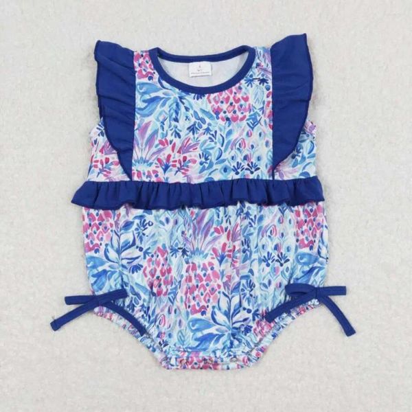 Vêtements Ensembles de haute qualité à manches courtes Blue Girl Floral Bubble Vêtements Baby Rompers
