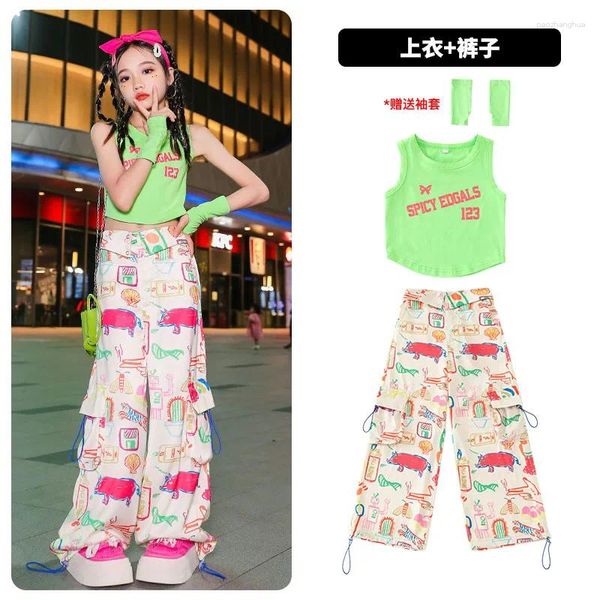 Ensembles de vêtements Hip Hop Girls Crop Top Dessins animés Pantalons Cargo Enfant Débardeurs Joggers Streetwear Vêtements Enfants Sweet Street Dance Jazz Costume