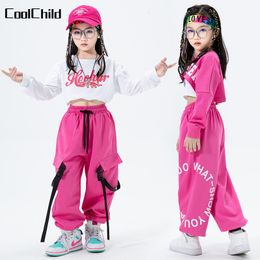 Kledingsets Hip Hop Girls Crop Top Pink Laadbroek Kind Princess Sweatshirt Joggers Streetwear Desets Sets Kids Street Dance Jazz Costume 230613