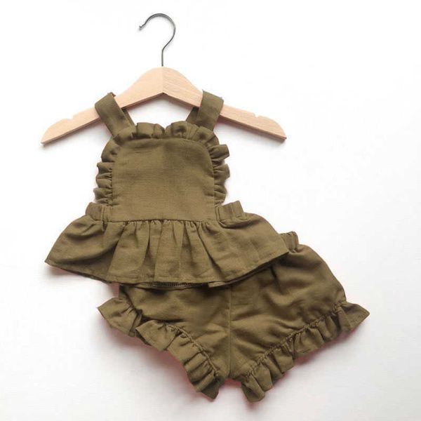 Conjuntos de ropa Hipapa Summer Newborn Baby Girls Conjuntos de ropa Backless Top de algodón de lino + Shorts Traje para niños pequeños Princess Baby Girl Clothing W0424