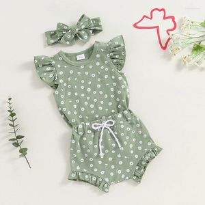 Ensembles de vêtements Hnyenmcko Born Baby Girl Vêtements Daisy Print Sleve Rober Ruffle Bloomer Shorts Band Set Infant Summer Tenues