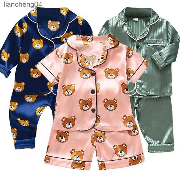 Ensembles de vêtements pour enfants, vêtements pour bébés, vêtements pour bébés, garçons et filles, en satin de soie glacée, petit ours, hauts et pantalons, ensemble pour enfants