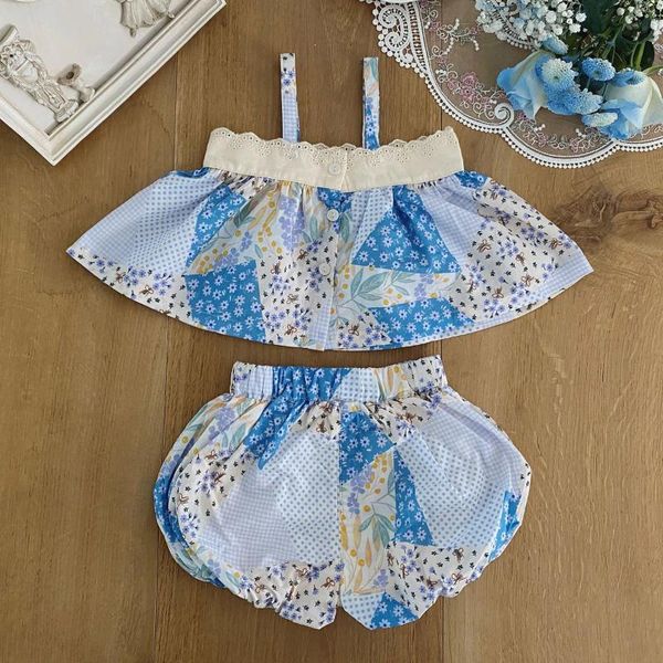 Conjuntos de ropa HoneyCherry Summer Baby Girl Cool Sling Patchwork Floral Traje Infantil y Niño Flor Bud Pantalones Conjunto de dos piezas