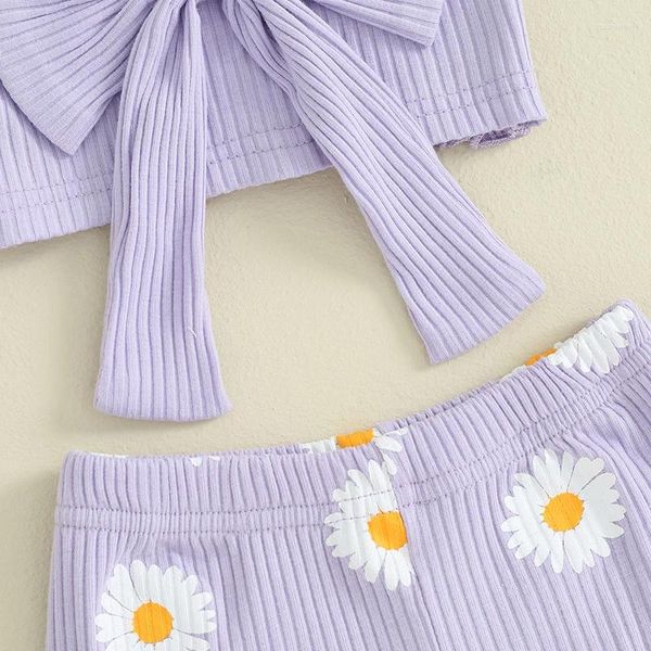 Ensembles de vêtements Honganda 2 pièces enfants enfant en bas âge bébé fille tenue d'été ensemble sans manches Cami haut avec nœud papillon Daisy Flare pantalon tricot vêtements 1-5T