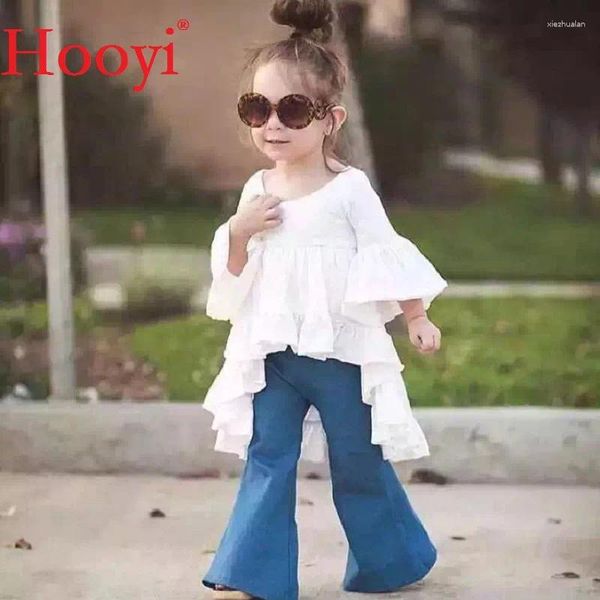 Ensembles de vêtements Hooyi Fashion Baby Girls Clothes Costumes Robe blanche Top Jean 2 pièces Set Kids Princess Juinrs Jeans Pant Tenues de qualité