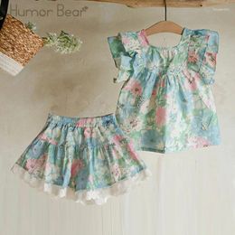Conjuntos de ropa Humor Bear 2024 Traje para niñas Camisa de muñeca floral Culottes 2 piezas Conjunto Conjunto para 3-7 años