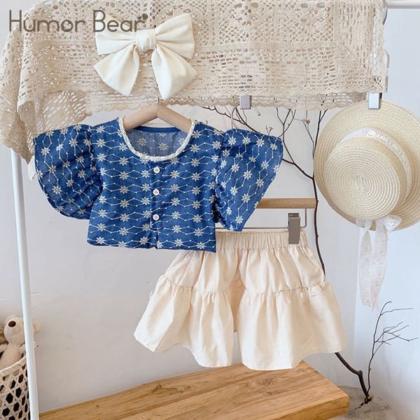 Ensembles de vêtements Humour Bear Girls Set Summer Fashion Ruffle Sleeve Flower Shirt Jupe Outfits 2pcs Toddler Kids Clothes 3 7Y 230307