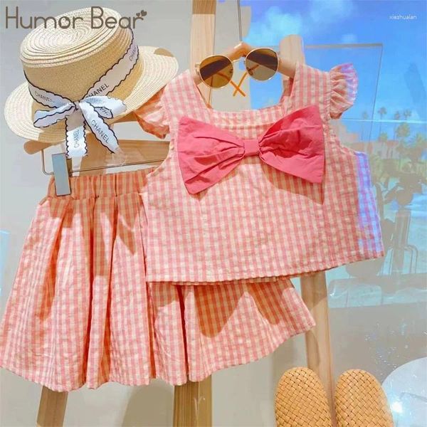 Conjuntos de ropa Humor Bear Bear Girls 'Summer Checker Bow Fashion Fashion Network Red tendencia de dos piezas