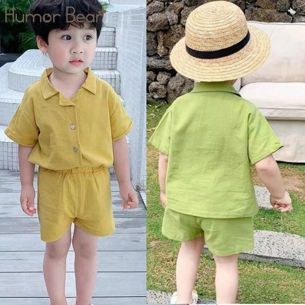 Ensembles de vêtements Humour Ours Japonais Style Coréen Garçons Coton Lin Enfants All Match Single Breasted Shirt Shorts 2Pcs Costumes 230524