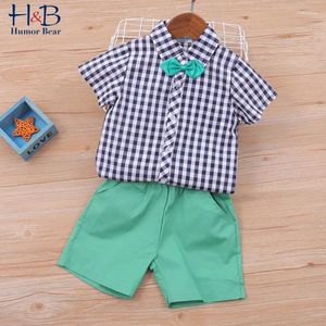 Kleding Sets Humor Bear Kinderkleding Zomer Rapel Kraagkraag Katoenlinnen T-shirtbroek 2 stks schattige peuter