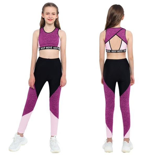 Conjuntos de ropa IEFiEL Niños Niñas Ballet Escenario Ropa de baile Trajes Elásticos Sin mangas Camisetas sin mangas Deporte Yoga Correr Gimnasio Entrenamiento Leggings ConjuntosClo