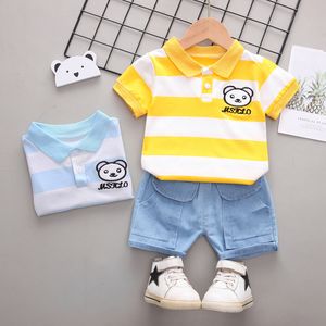 Kledingsets Ienen Babykleding Sets Zomer gestreepte polo-shirt Shorts Outfits Kinderpakken Kinderpakken Peuter babyjongens Casual korte mouw kleding 230322