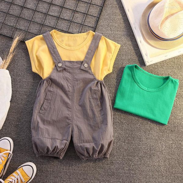 Conjuntos de ropa IENENS verano niño niña bebé Color sólido camisetas monos trajes niño infantil ropa Casual niños ropa de manga corta