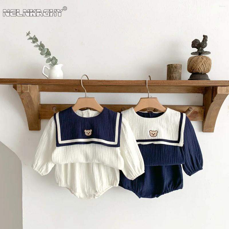 Clothing Sets In Autumn Kids Baby Girls Full Sleeve Naval Leader Bear Top T-shirts Solid Shorts Toddler Infant Cotton Set 2pcs