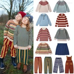 Ensembles de vêtements en stock enfants européens pulls tricotés 2024 hiver designer fille garçon rayé pull pull pull pantalon vêtements chauds