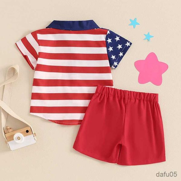 Ensembles de vêtements Indépendance Tenues de jour d'été Vêtements Baby Boys Boys Star Striped Imprimé Bouton vers le bas des chemises à manches courtes Tops Shorts Ensembles