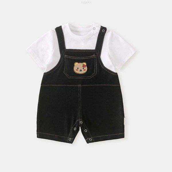 Ensembles de vêtements Combinaison mince d'été à manches courtes pour bébés et tout-petits, fausse bandoulière d'ours, vêtements de plein air, combinaison d'escalade Internet Red Ins Style