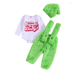 Kledingsets Baby Baby Boy Meisjes Kerst Jumpsuit Set Groen Monster Letter Print Romper Fuzzy Jarretel Kostuum Broek