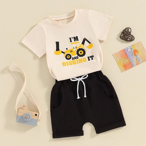 Ensembles de vêtements bébé bébé garçon tenues d'été pelle impression t-shirt à manches courtes et short à bande élastique ensemble enfants garçons vêtements pour 1-4 ans