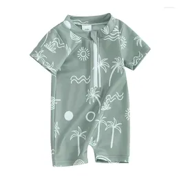 Kledingsets Baby Baby Boy Badpak Rash Guard Shirt Badpak Korte mouw Zip Up Sunsuit Badmode