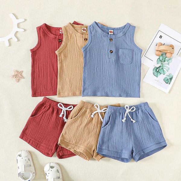 Ensembles de vêtements pour bébés garçons, vêtements de couleur unie, débardeurs d'été sans manches avec taille élastique, shorts pour tout-petits, tenue décontractée, survêtements