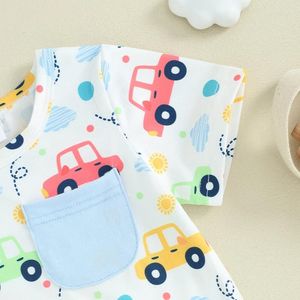 Ensembles de vêtements pour bébés garçons, tenues d'été, imprimé de voiture, t-shirts à manches courtes, hauts à taille élastique, Shorts de jogging, vêtements décontractés