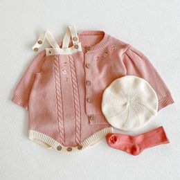 Kleding Sets Baby Baby Kleding Set Lange Mouwen Breien Vest Jumpsuit geboren Meisjes Pak Herfst Lente 230802