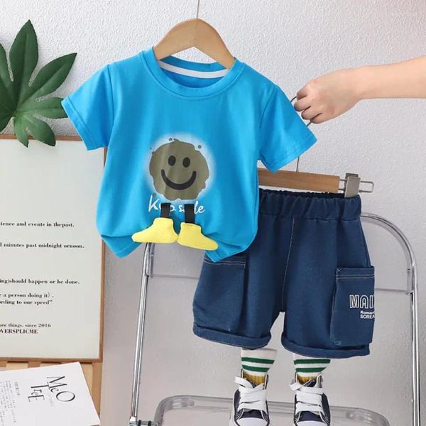 Vêtements Enfants Baby Vêtements Baby Fashion Boy Cartoon Imprimé Round Neck Pullover T-shirt Tees Shorts Two Piece Kids Outfits