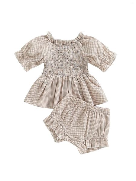 Ensembles de vêtements bébé fille robe à carreaux avec BottomPrincess robe d'été 2 pièces vêtements d'été